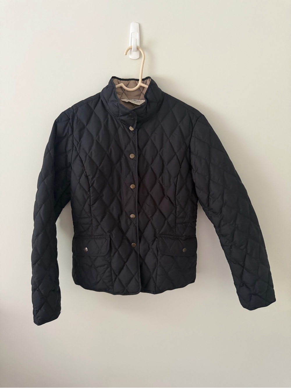 Eddie Bauer Black Quilted Snap-Front Bomber Jacket